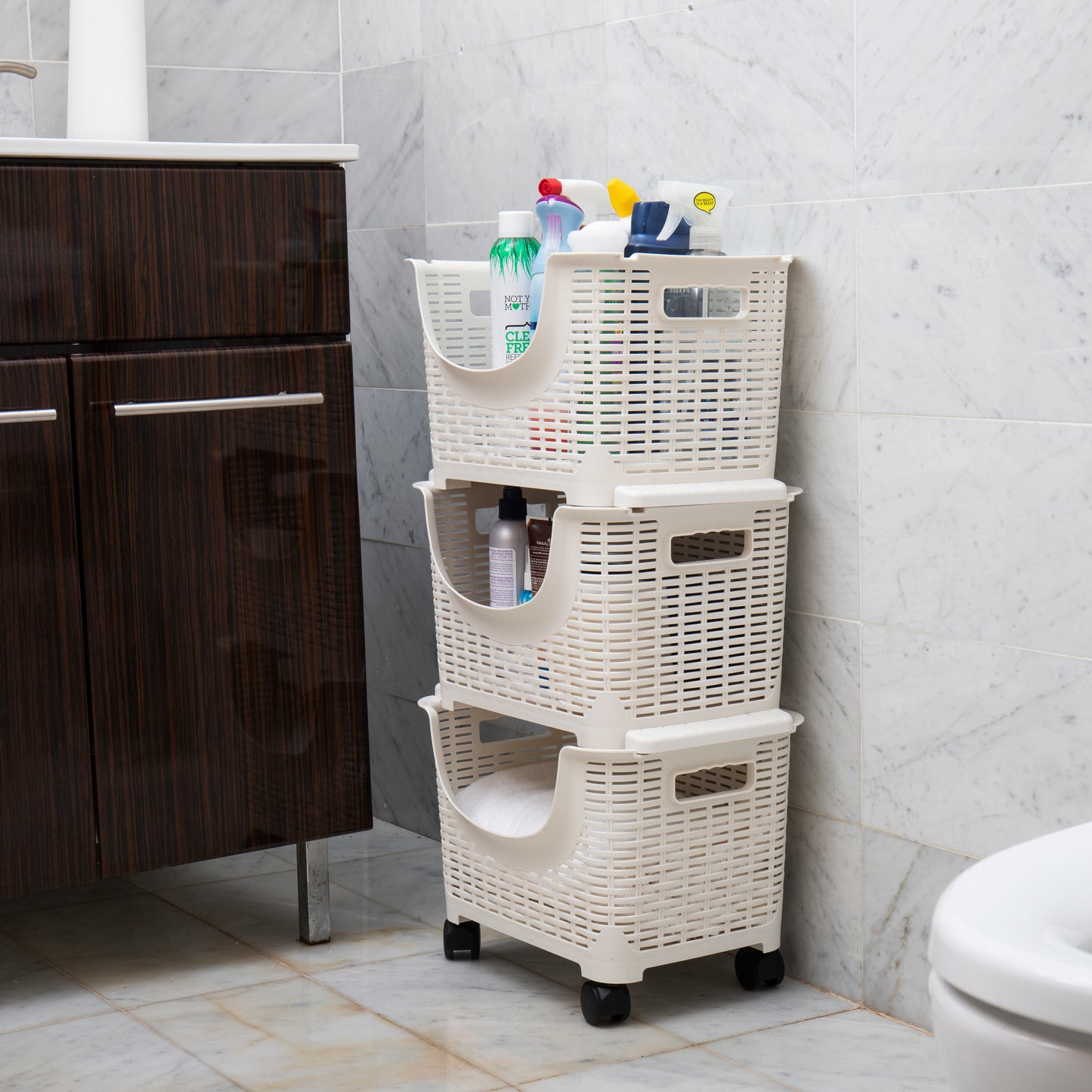 Mind Reader Plastic Storage Cart, Kitchen Storage, Rolling, Toy Storage, Laundry, Kitchen, 14.75"L x 11"W x 28.25"H, Ivory