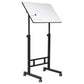 Mind Reader Standing Whiteboard Desk with Adjustable Height, Rolling Laptop Workstation with Magnetic Writing Surface and Accessories, Sit or Stand Portable Workstation, White