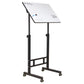 Mind Reader Standing Whiteboard Desk with Adjustable Height, Rolling Laptop Workstation with Magnetic Writing Surface and Accessories, Sit or Stand Portable Workstation, White