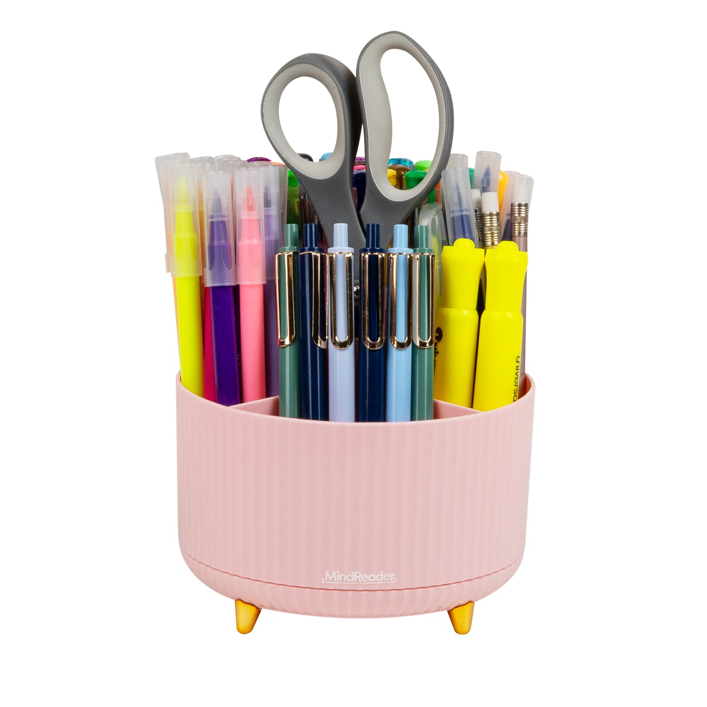 Mind Reader Rotating Pen Cup, 5-Compartment Accessory Holder for Desk Supplies, Desktop Organizer, Plastic, 5.75"L x 5.75"W x 4.75"H