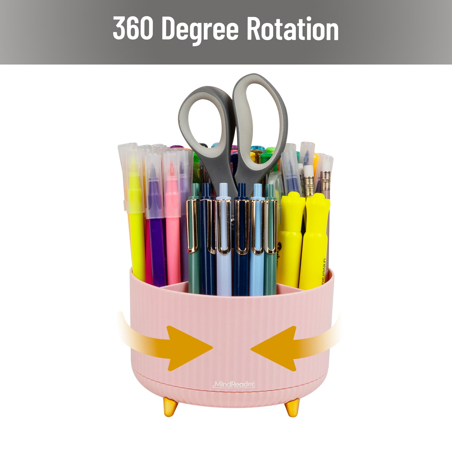 Mind Reader Rotating Pen Cup, 5-Compartment Accessory Holder for Desk Supplies, Desktop Organizer, Plastic, 5.75"L x 5.75"W x 4.75"H