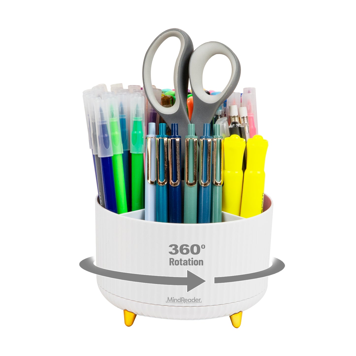 Mind Reader Rotating Pen Cup, 5-Compartment Accessory Holder for Desk Supplies, Desktop Organizer, Plastic, 5.75"L x 5.75"W x 4.75"H