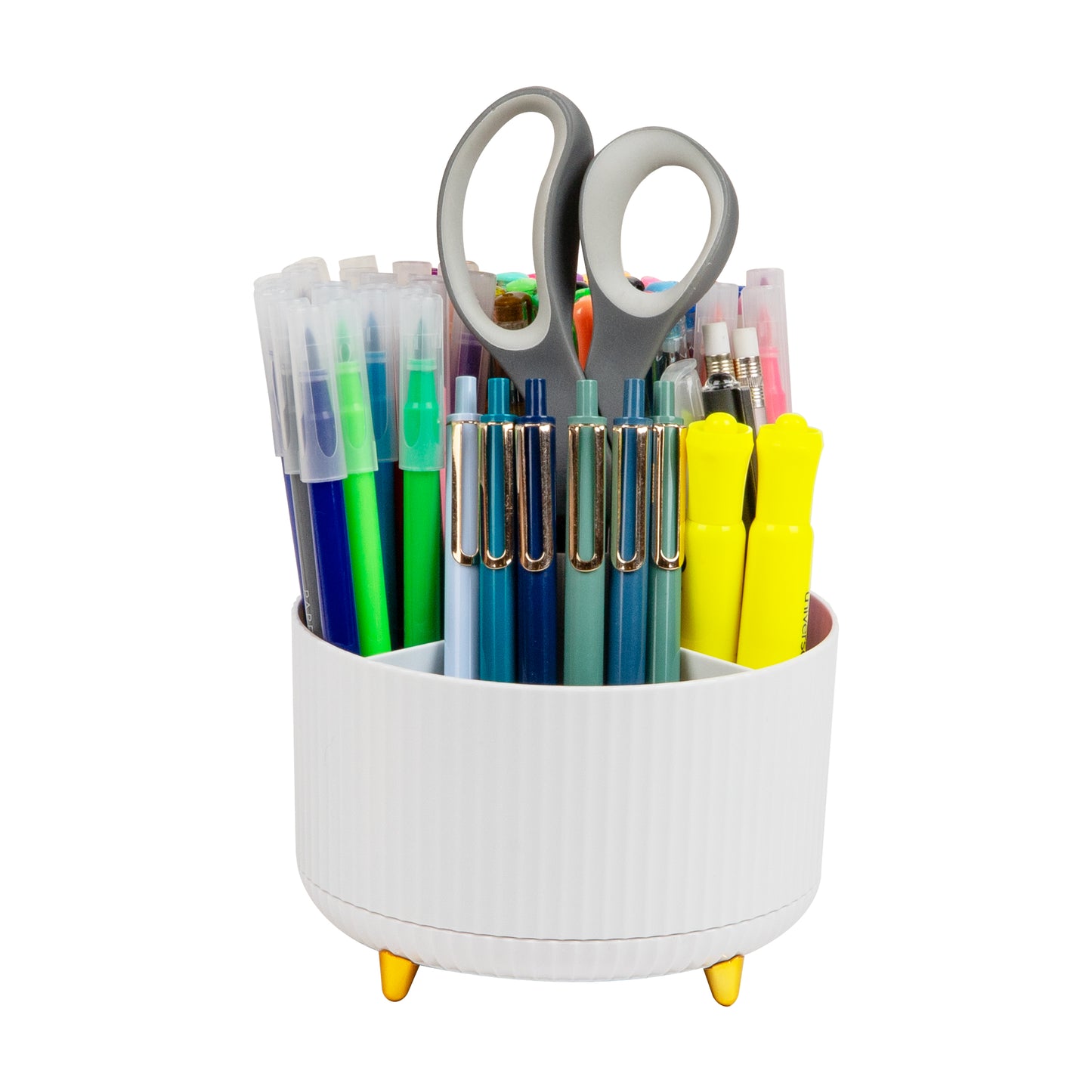 Mind Reader Rotating Pen Cup, 5-Compartment Accessory Holder for Desk Supplies, Desktop Organizer, Plastic, 5.75"L x 5.75"W x 4.75"H