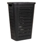 Mind Reader Slim Tapered Laundry Hamper with Lid, 50L Plastic Clothes Basket with Swiss Cross Cut-Outs, Lightweight & Ventilated Laundry Bin with Handles