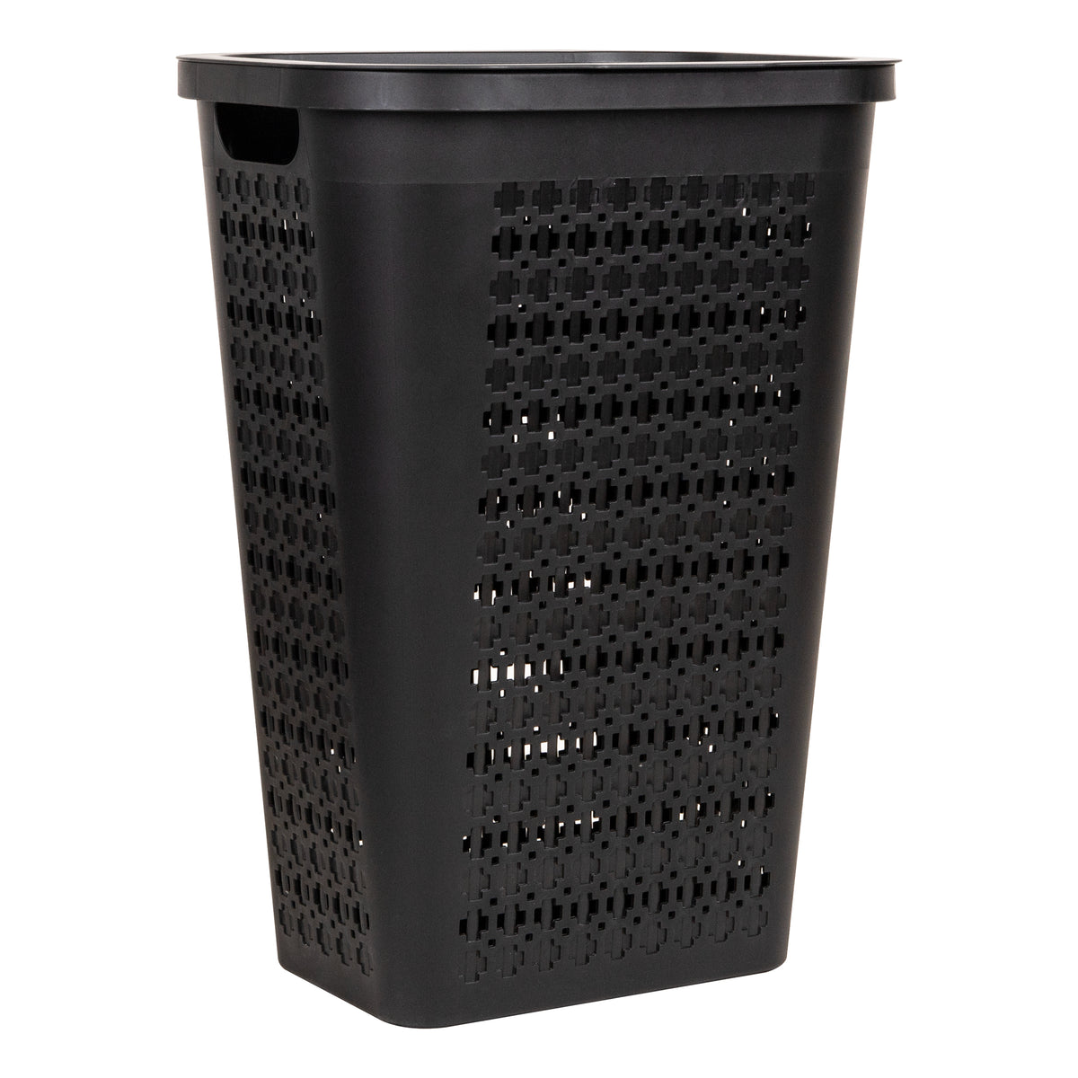 Mind Reader Slim Tapered Laundry Hamper with Lid, 50L Plastic Clothes Basket with Swiss Cross Cut-Outs, Lightweight & Ventilated Laundry Bin with Handles