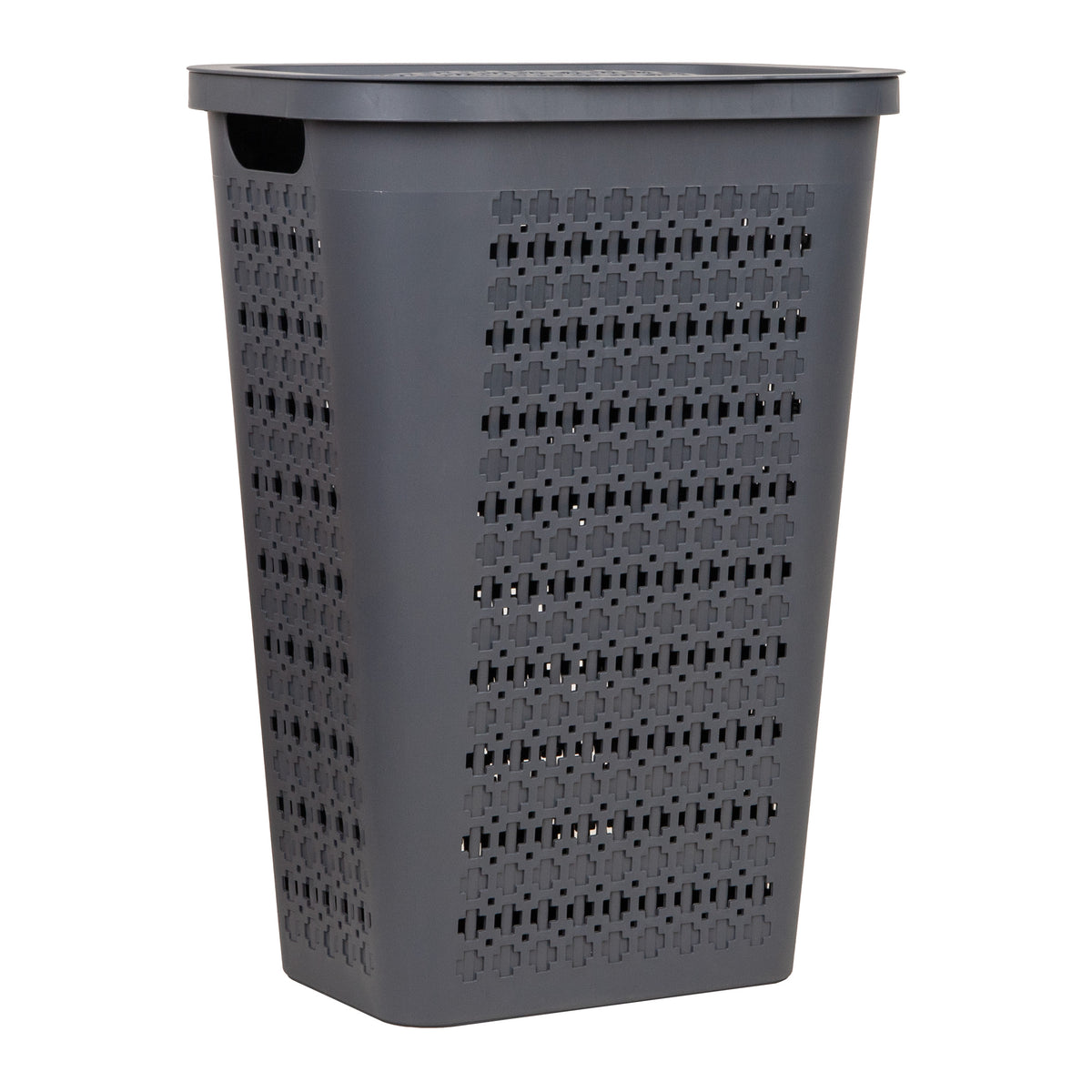 Mind Reader Slim Tapered Laundry Hamper with Lid, 50L Plastic Clothes Basket with Swiss Cross Cut-Outs, Lightweight & Ventilated Laundry Bin with Handles