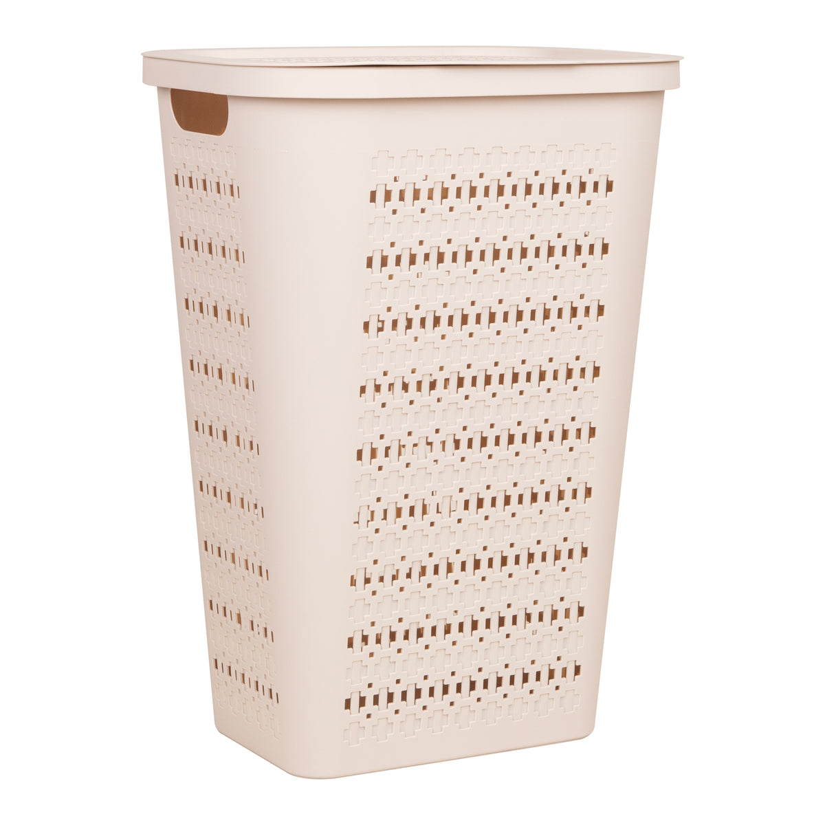 Mind Reader Slim Tapered Laundry Hamper with Lid, 50L Plastic Clothes Basket with Swiss Cross Cut-Outs, Lightweight & Ventilated Laundry Bin with Handles