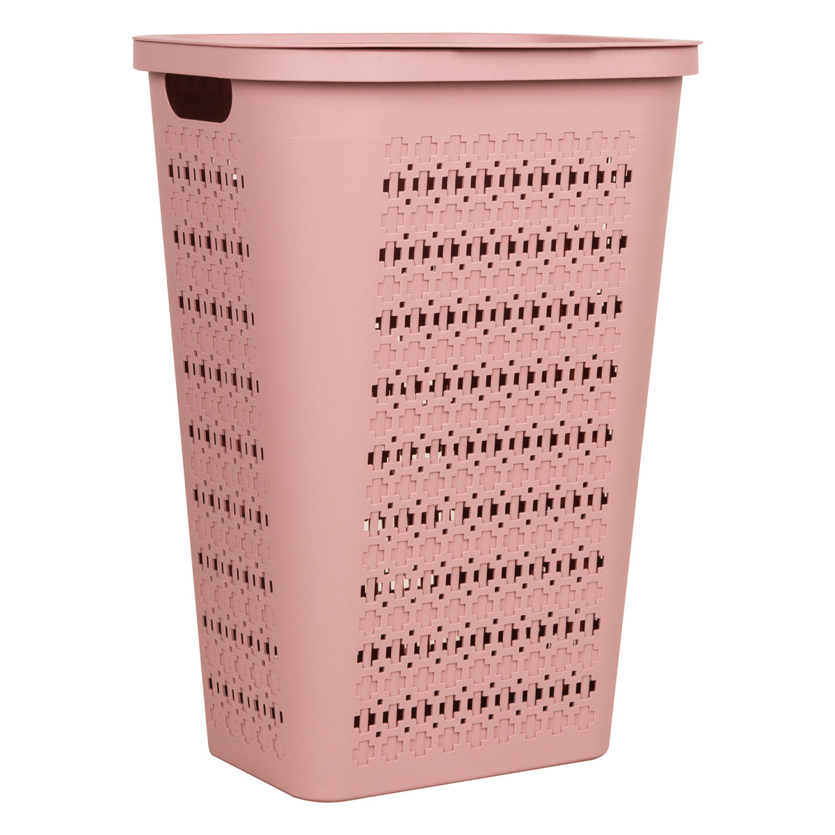 Mind Reader Slim Tapered Laundry Hamper with Lid, 50L Plastic Clothes Basket with Swiss Cross Cut-Outs, Lightweight & Ventilated Laundry Bin with Handles