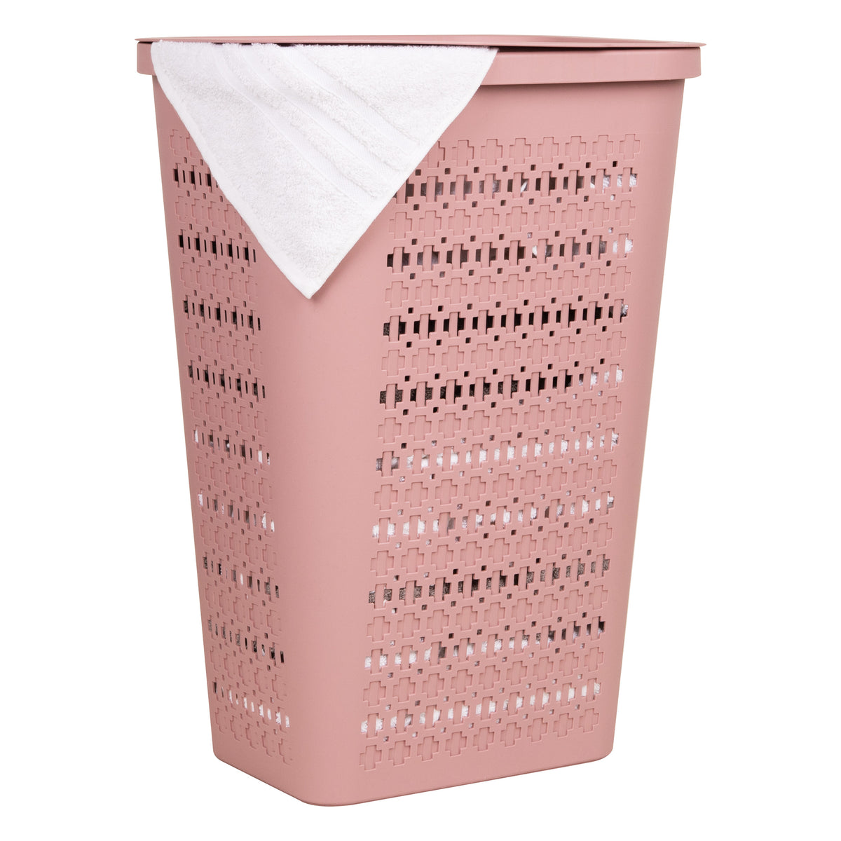 Mind Reader Slim Tapered Laundry Hamper with Lid, 50L Plastic Clothes Basket with Swiss Cross Cut-Outs, Lightweight & Ventilated Laundry Bin with Handles