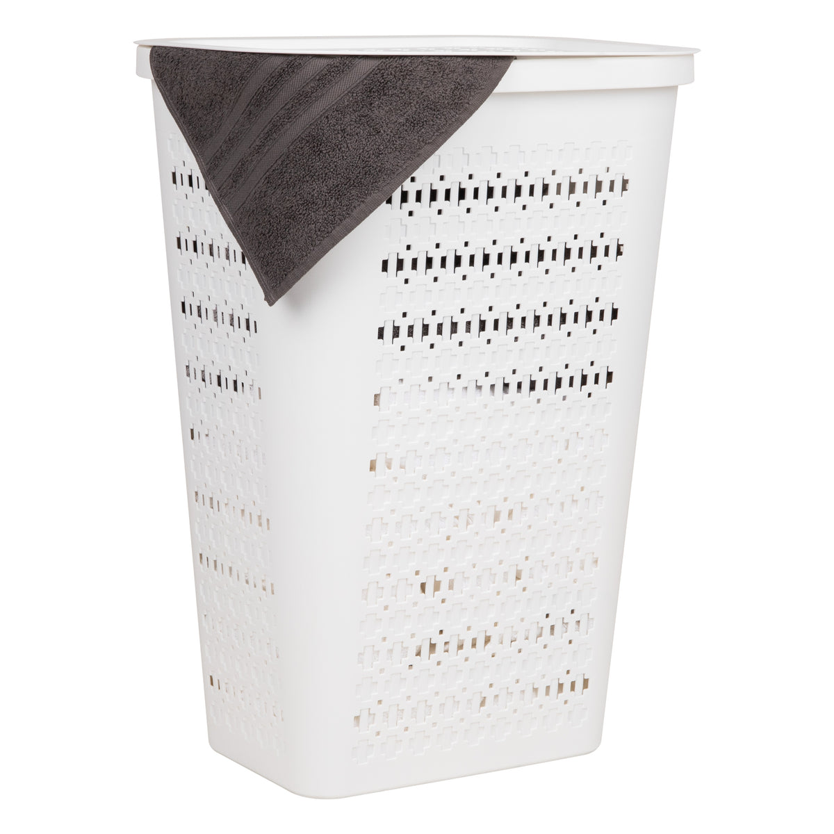 Mind Reader Slim Tapered Laundry Hamper with Lid, 50L Plastic Clothes Basket with Swiss Cross Cut-Outs, Lightweight & Ventilated Laundry Bin with Handles
