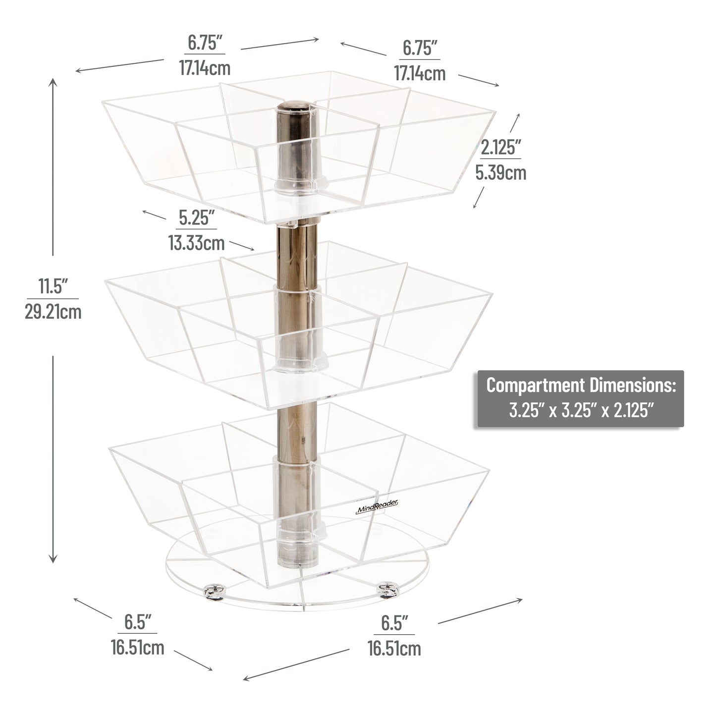 Mind Reader Mind Reader Tea Bag Carousel, 3 Tier Clear Acrylic Organizer with 12 Compartments, 360° Rotating Tea Station for Countertop Storage