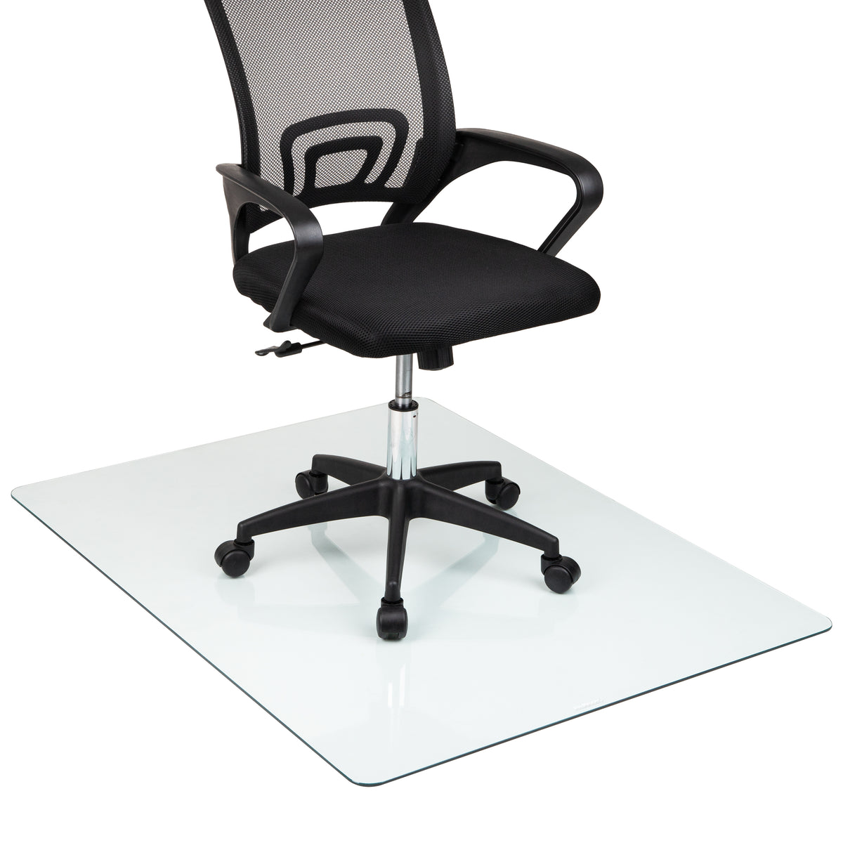 Mind Reader Tempered Glass Chair Mat, Clear Floor Protector for Hard Floors or Low-Pile Carpet Only, Heavy-Duty Glass Mat for Office or Home, 46" x 36", Clear