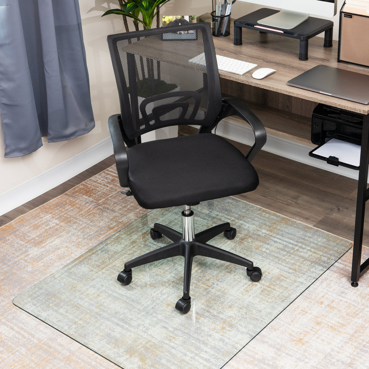 Mind Reader Tempered Glass Chair Mat, Clear Floor Protector for Hard Floors or Low-Pile Carpet Only, Heavy-Duty Glass Mat for Office or Home, 46" x 36", Clear