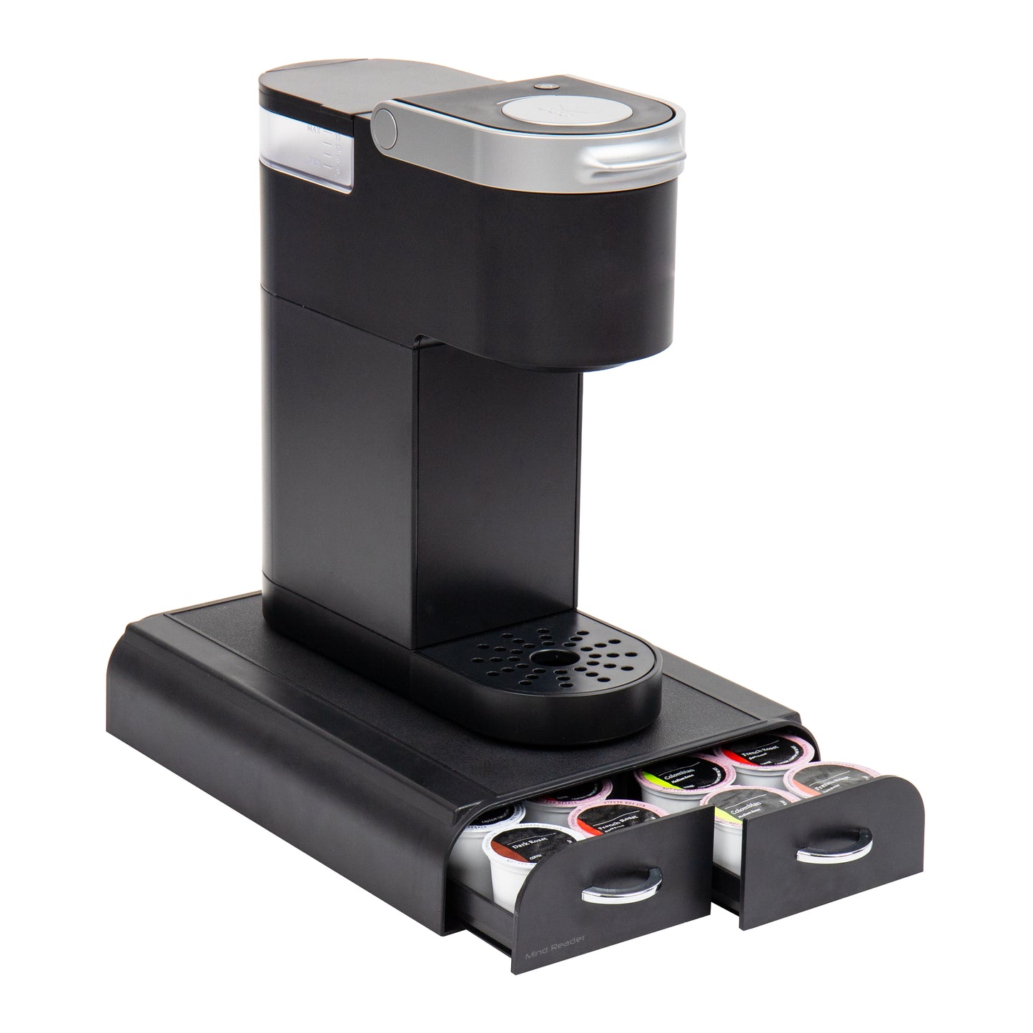 Mind Reader Single Serve Pod Organizer, 2 Drawers, 24 Pod Capacity, Keurig Mini Compatible, 9.5"L x 12.25"W x 2.5"H, Black