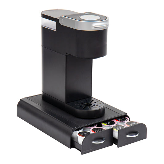 Mind Reader Single Serve Pod Organizer, 2 Drawers, 24 Pod Capacity, Keurig Mini Compatible, 9.5"L x 12.25"W x 2.5"H, Black