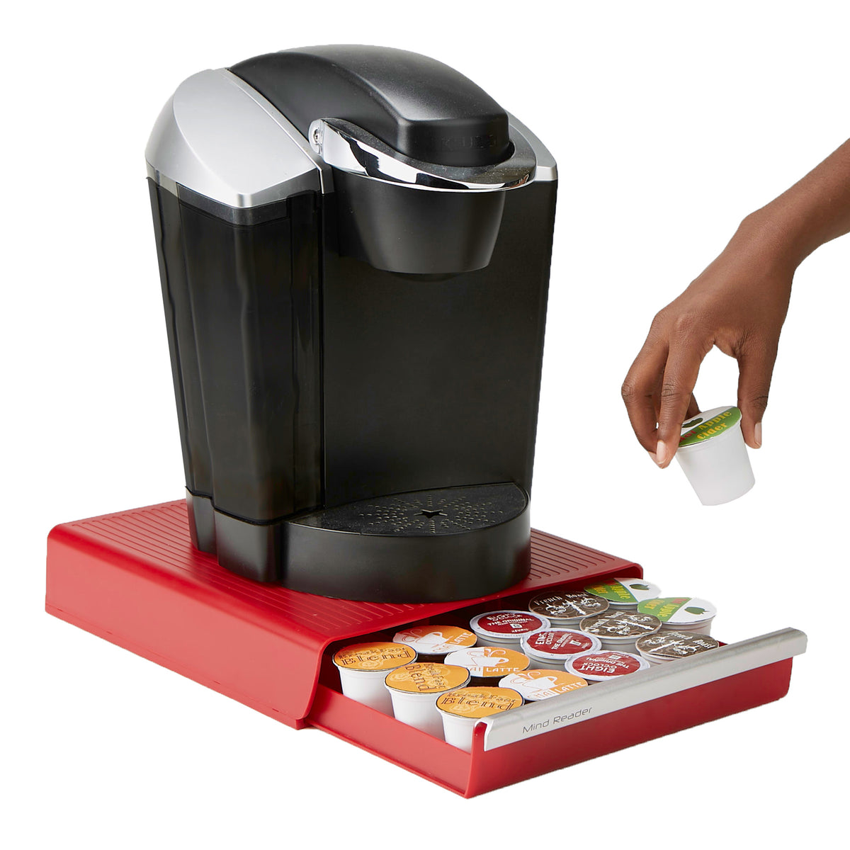 Mind Reader Single Serve Coffee Pod Drawer, 30 Pod Capacity, 5 Row Organizer with 2 Inch Dividers, Countertop Storage Base (Coffee Maker Not Included), Black