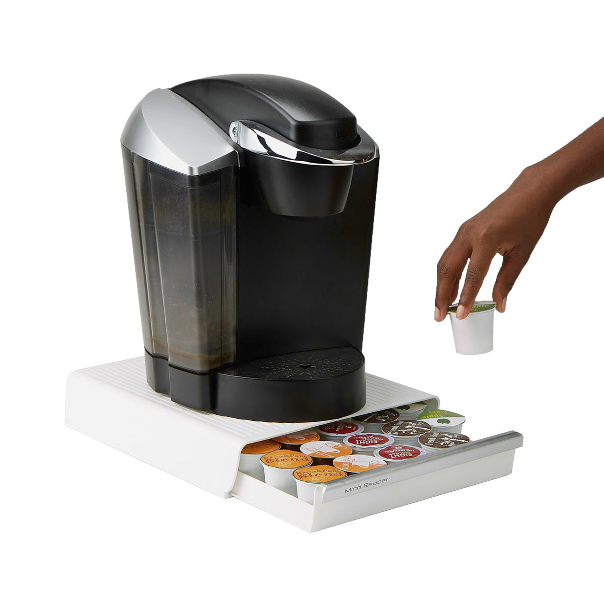 Mind Reader Single Serve Coffee Pod Drawer, 30 Pod Capacity, 5 Row Organizer with 2 Inch Dividers, Countertop Storage Base (Coffee Maker Not Included), Black