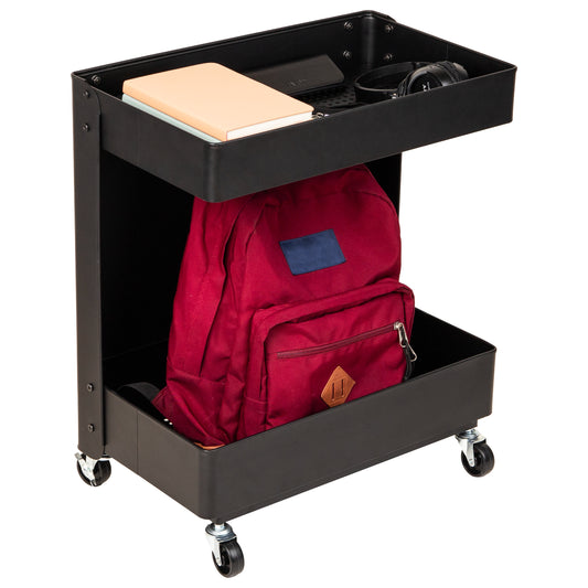 Mind Reader Under Desk Rolling Cart, 2-Tier Steel Utility Organizer, No Assembly Required, 12"L x 20"W x 23.5"H, Black