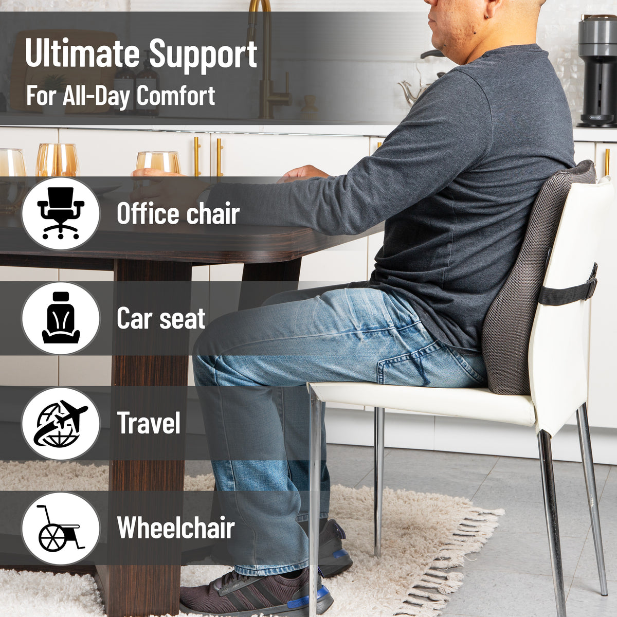 Mind Reader Lumbar Support Cushion for Office Chair and Car Seat, Memory Foam, Back Pain Relief, Improves Posture, 14.5"L x 5"W x 18.5"H