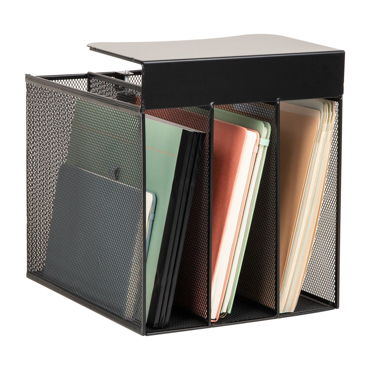 Mind Reader Slide-On Under Desk File Organizer, No Tools Required, Hanging Storage for Laptops, Folders, and Notebooks, Metal, Black