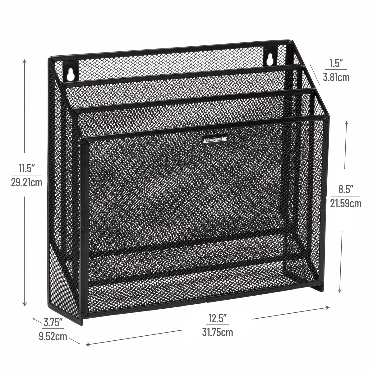 Mind Reader Vertical File Storage, Desktop Organizer, Wall Mount, Office, Metal Mesh, 12.5"L x 3.75"W x 11.5"H