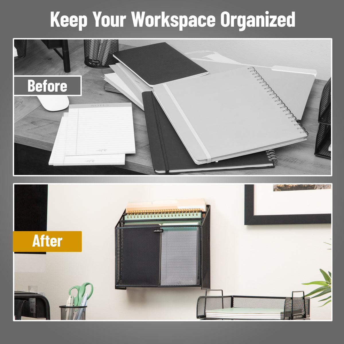 Mind Reader Vertical File Storage, Desktop Organizer, Wall Mount, Office, Metal Mesh, 12.5"L x 3.75"W x 11.5"H