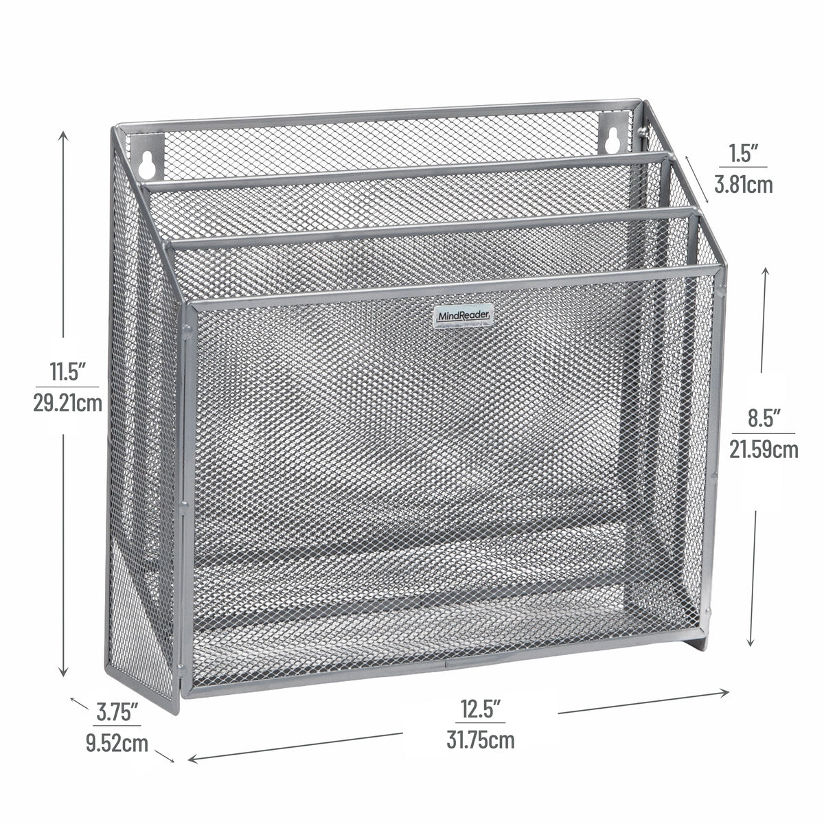 Mind Reader Vertical File Storage, Desktop Organizer, Wall Mount, Office, Metal Mesh, 12.5"L x 3.75"W x 11.5"H