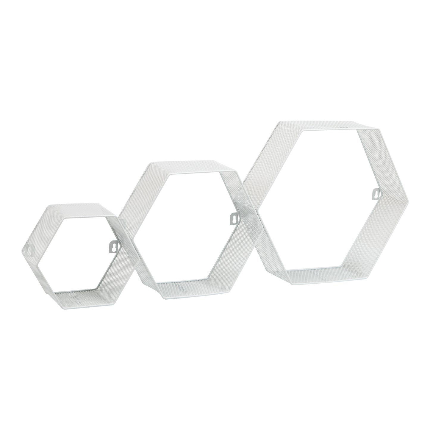 Mind Reader Hexagon Floating Shelves, Wall Decor, Honeycomb Accent Shelf, Office, Metal Mesh, 14"L x 4"W x 12"H, Set of 3