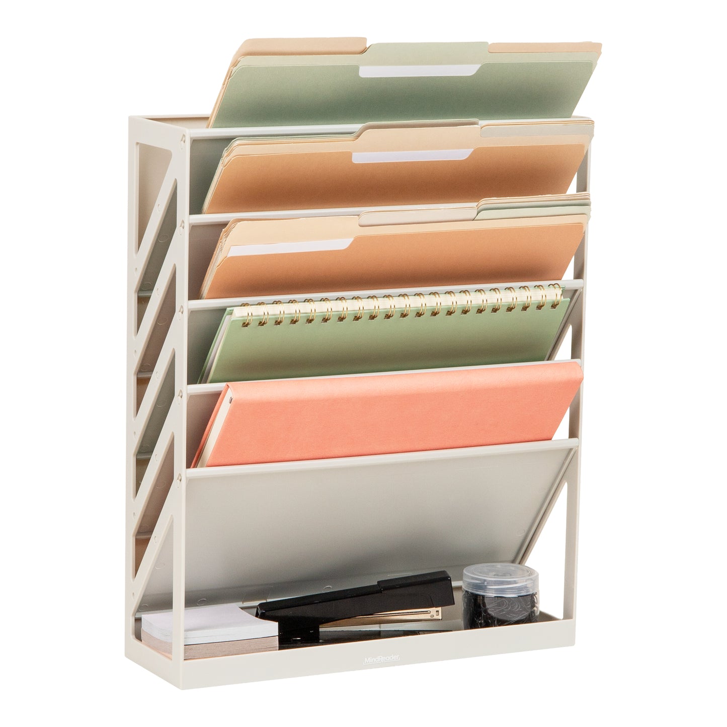 Mind Reader 5-Tier Vertical File Storage, Desktop Organizer, Wall Mount, Office, Plastic, 13"L x 4.25"W x 16"H