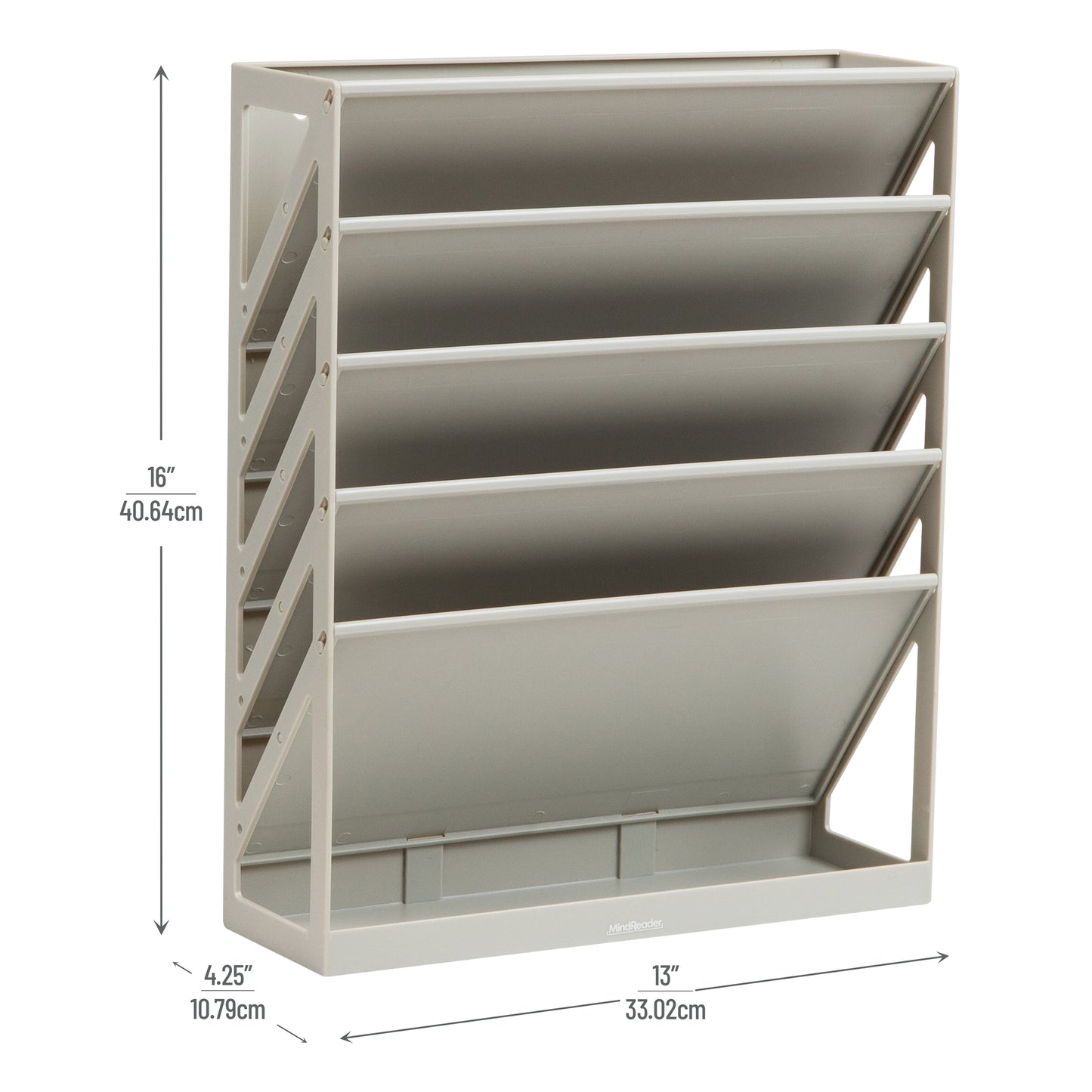 Mind Reader 5-Tier Vertical File Storage, Desktop Organizer, Wall Mount, Office, Plastic, 13"L x 4.25"W x 16"H