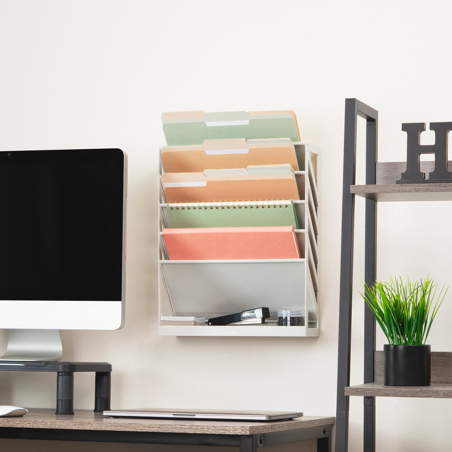 Mind Reader 5-Tier Vertical File Storage, Desktop Organizer, Wall Mount, Office, Plastic, 13"L x 4.25"W x 16"H