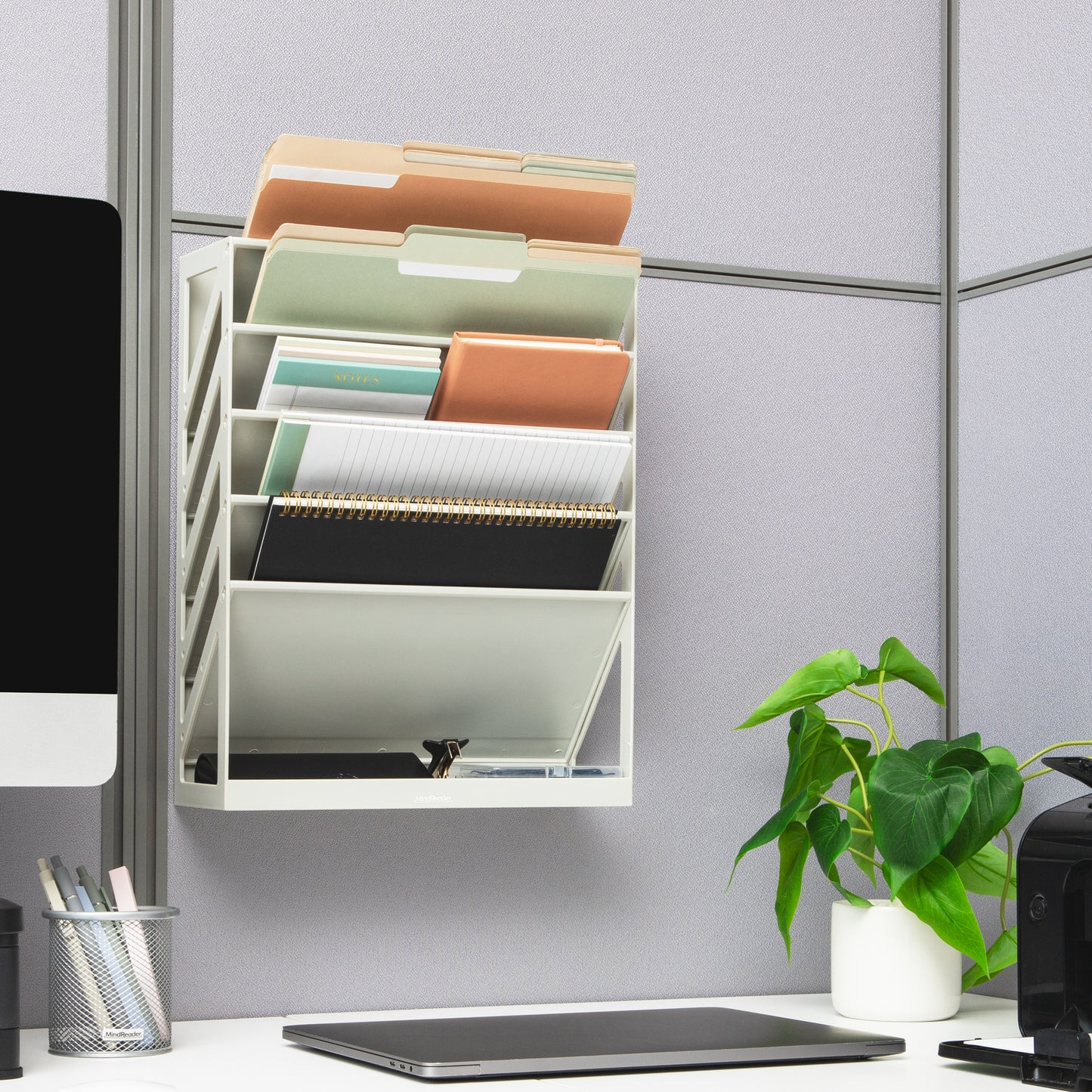 Mind Reader 5-Tier Vertical File Storage, Desktop Organizer, Wall Mount, Office, Plastic, 13"L x 4.25"W x 16"H