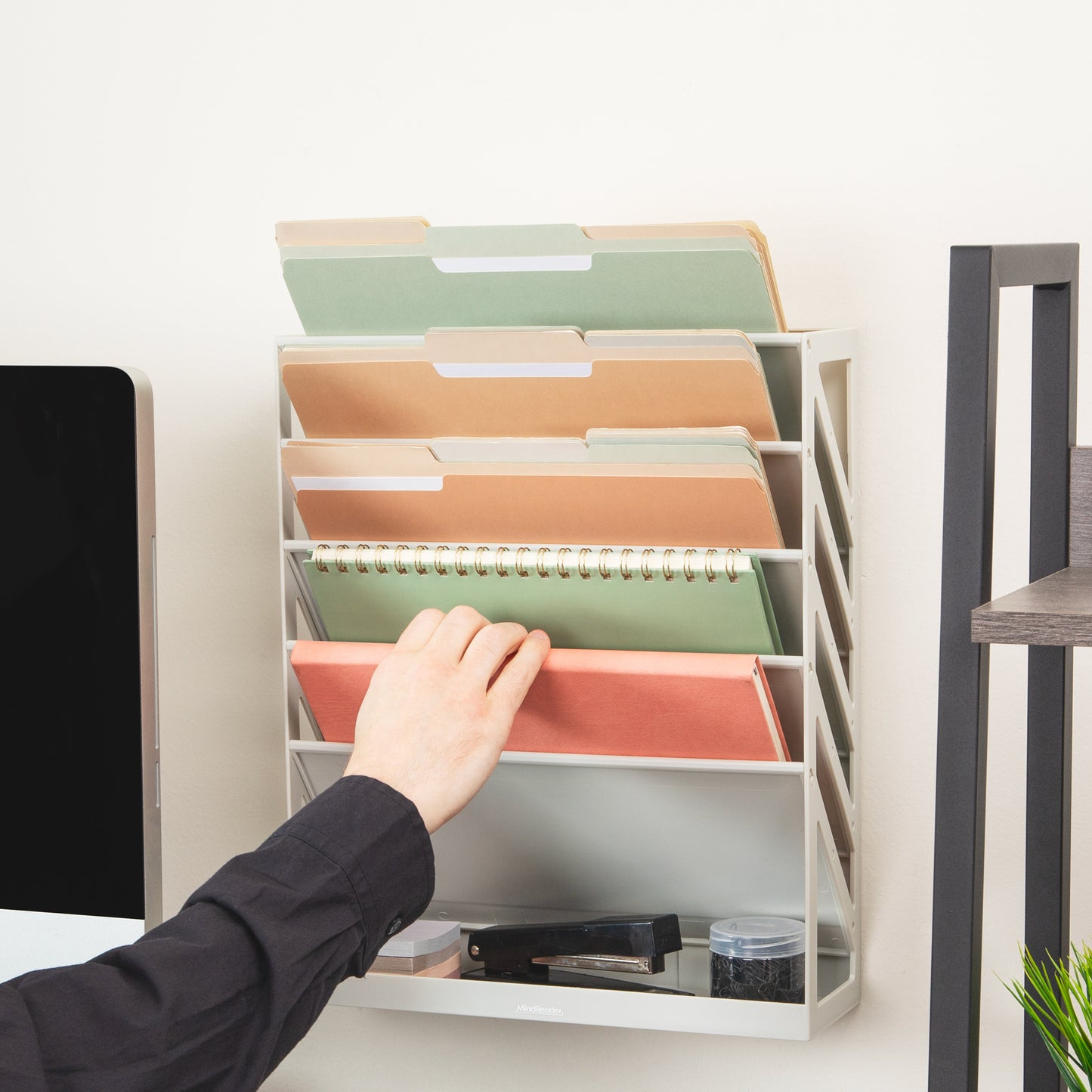 Mind Reader 5-Tier Vertical File Storage, Desktop Organizer, Wall Mount, Office, Plastic, 13"L x 4.25"W x 16"H