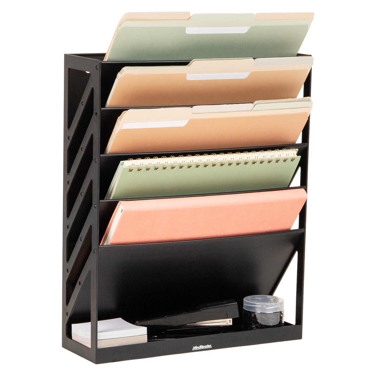 Mind Reader 5-Tier Vertical File Storage, Desktop Organizer, Wall Mount, Office, Plastic, 13"L x 4.25"W x 16"H
