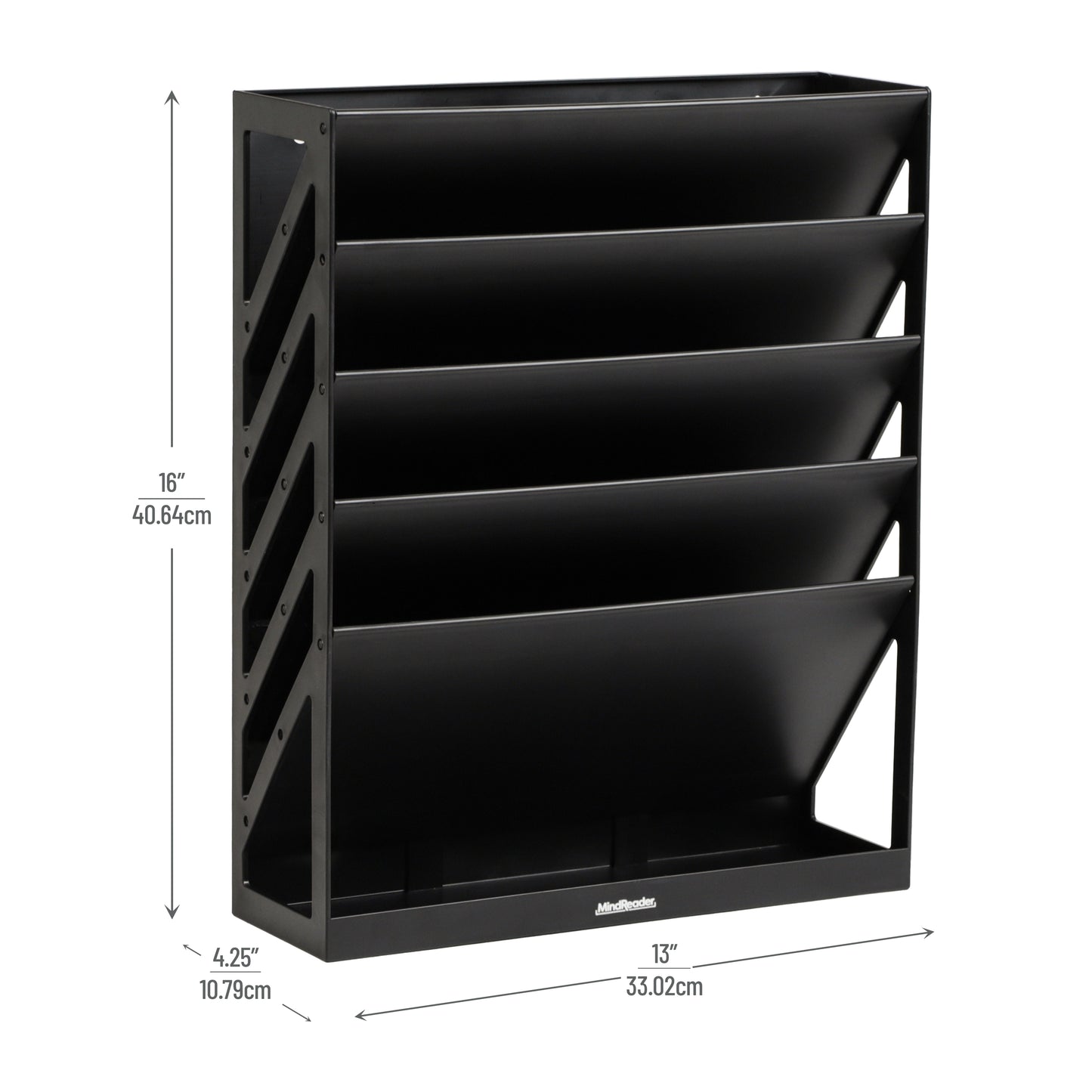 Mind Reader 5-Tier Vertical File Storage, Desktop Organizer, Wall Mount, Office, Plastic, 13"L x 4.25"W x 16"H