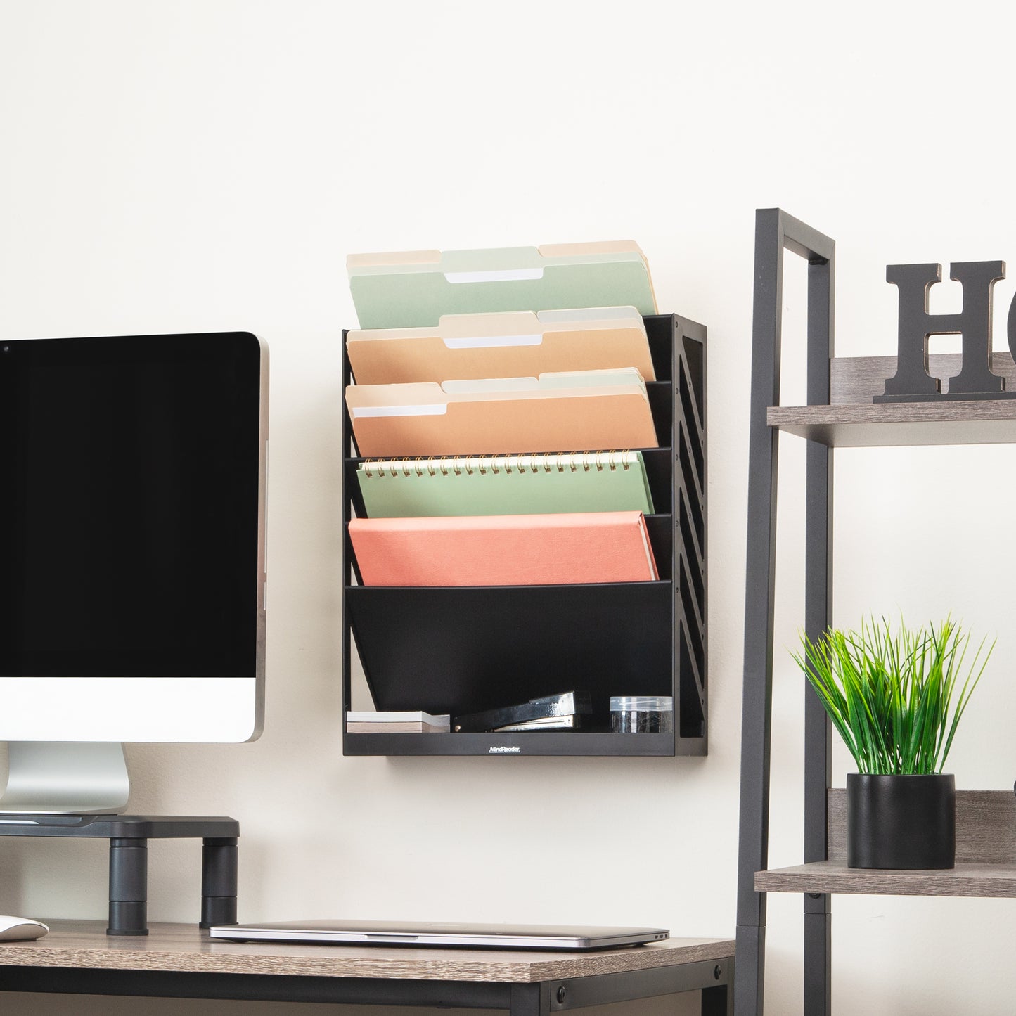 Mind Reader 5-Tier Vertical File Storage, Desktop Organizer, Wall Mount, Office, Plastic, 13"L x 4.25"W x 16"H