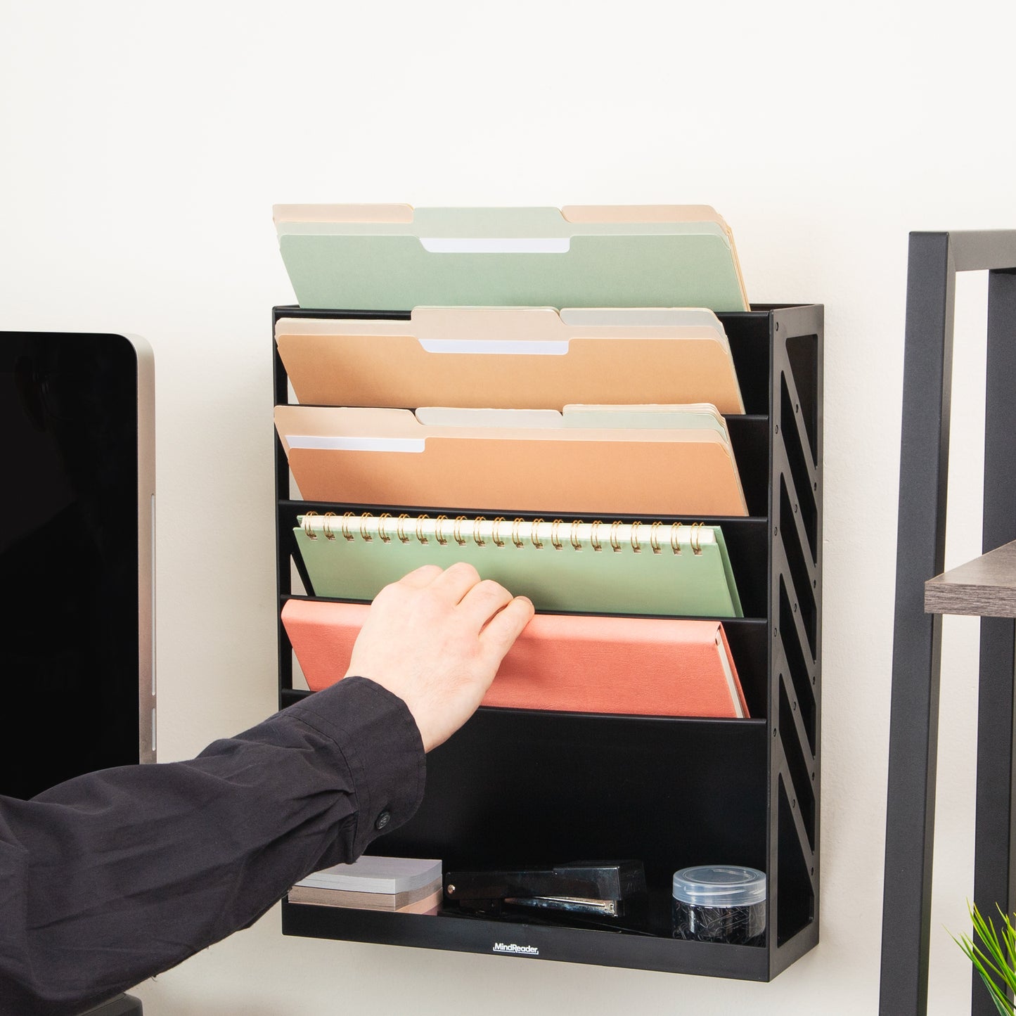Mind Reader 5-Tier Vertical File Storage, Desktop Organizer, Wall Mount, Office, Plastic, 13"L x 4.25"W x 16"H
