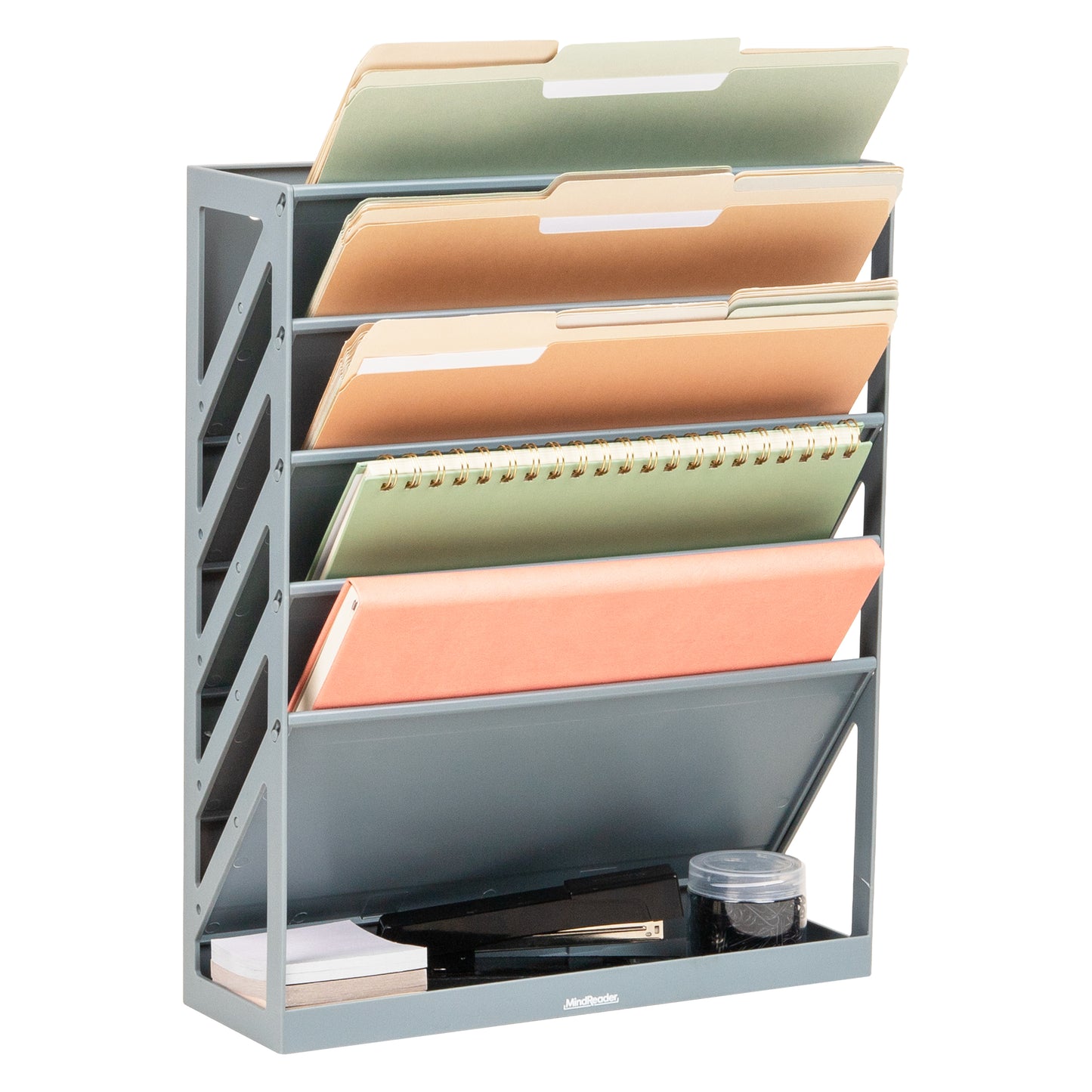 Mind Reader 5-Tier Vertical File Storage, Desktop Organizer, Wall Mount, Office, Plastic, 13"L x 4.25"W x 16"H