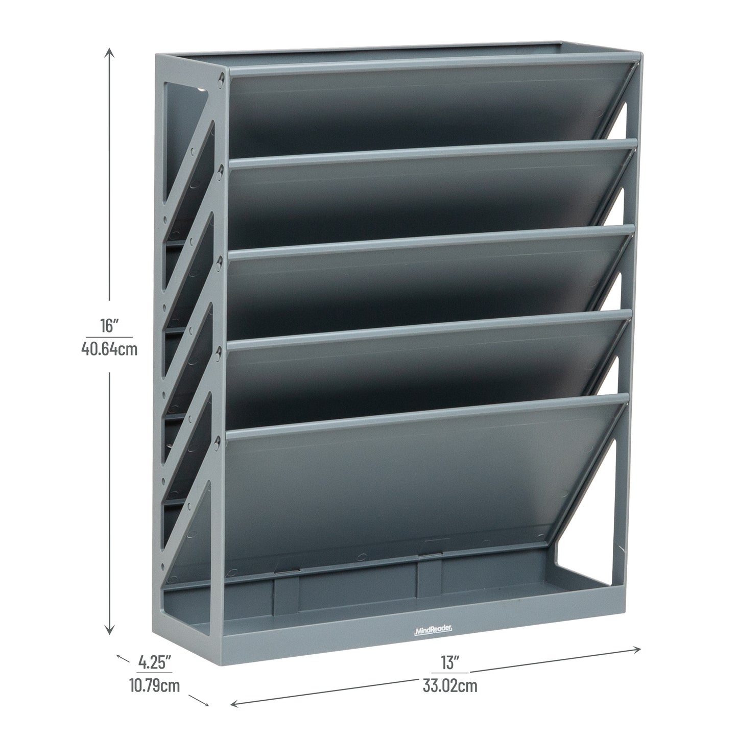 Mind Reader 5-Tier Vertical File Storage, Desktop Organizer, Wall Mount, Office, Plastic, 13"L x 4.25"W x 16"H
