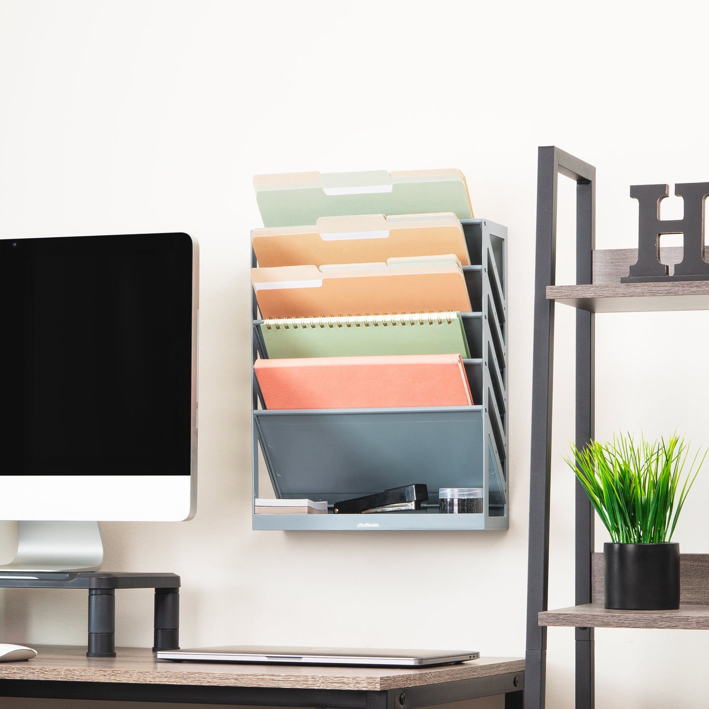 Mind Reader 5-Tier Vertical File Storage, Desktop Organizer, Wall Mount, Office, Plastic, 13"L x 4.25"W x 16"H