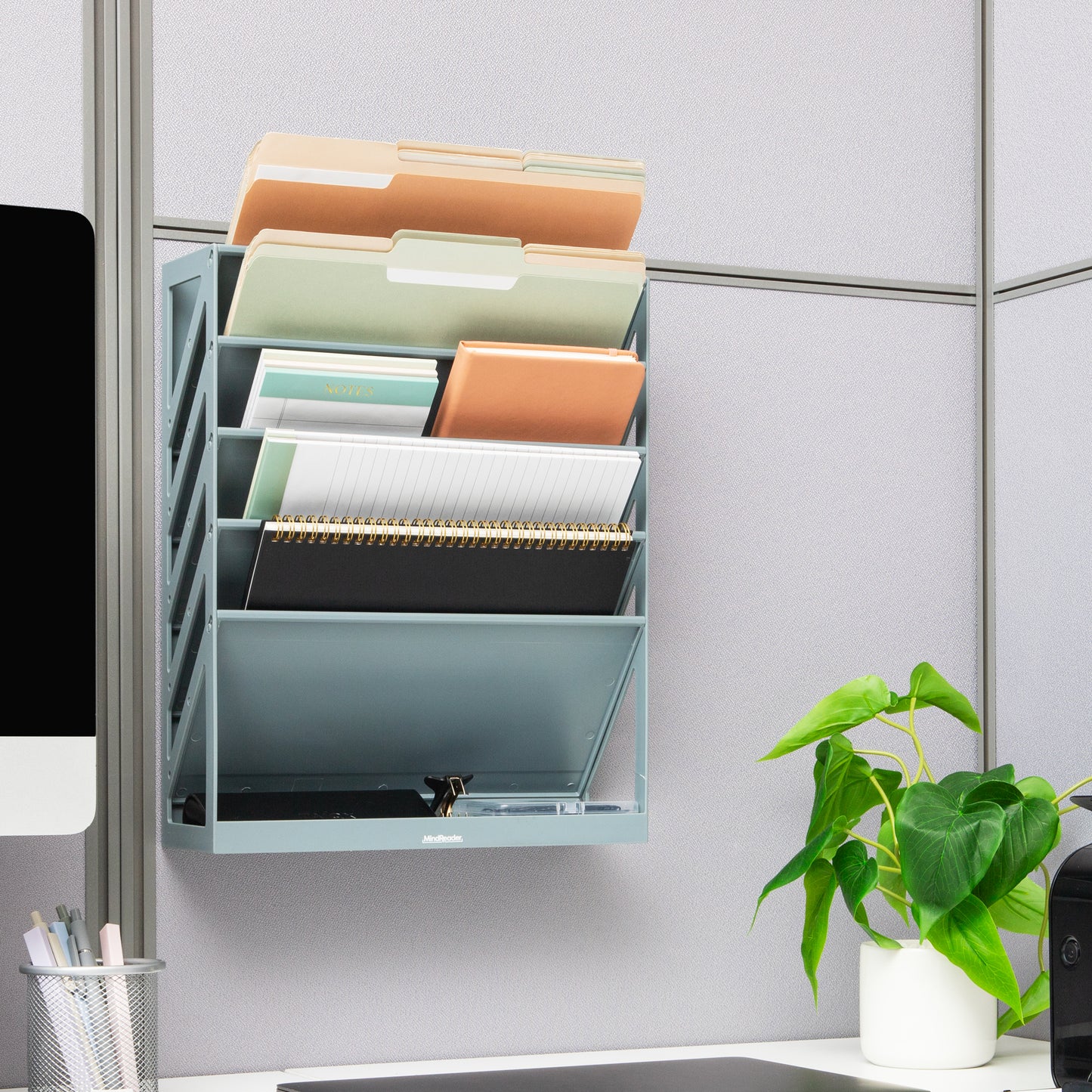 Mind Reader 5-Tier Vertical File Storage, Desktop Organizer, Wall Mount, Office, Plastic, 13"L x 4.25"W x 16"H