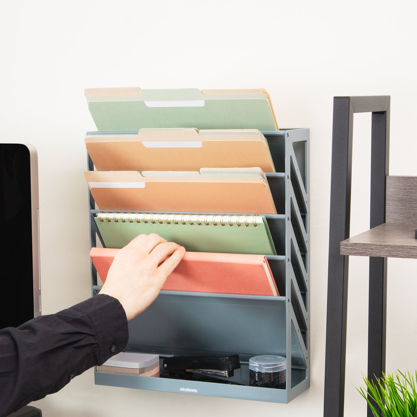 Mind Reader 5-Tier Vertical File Storage, Desktop Organizer, Wall Mount, Office, Plastic, 13"L x 4.25"W x 16"H