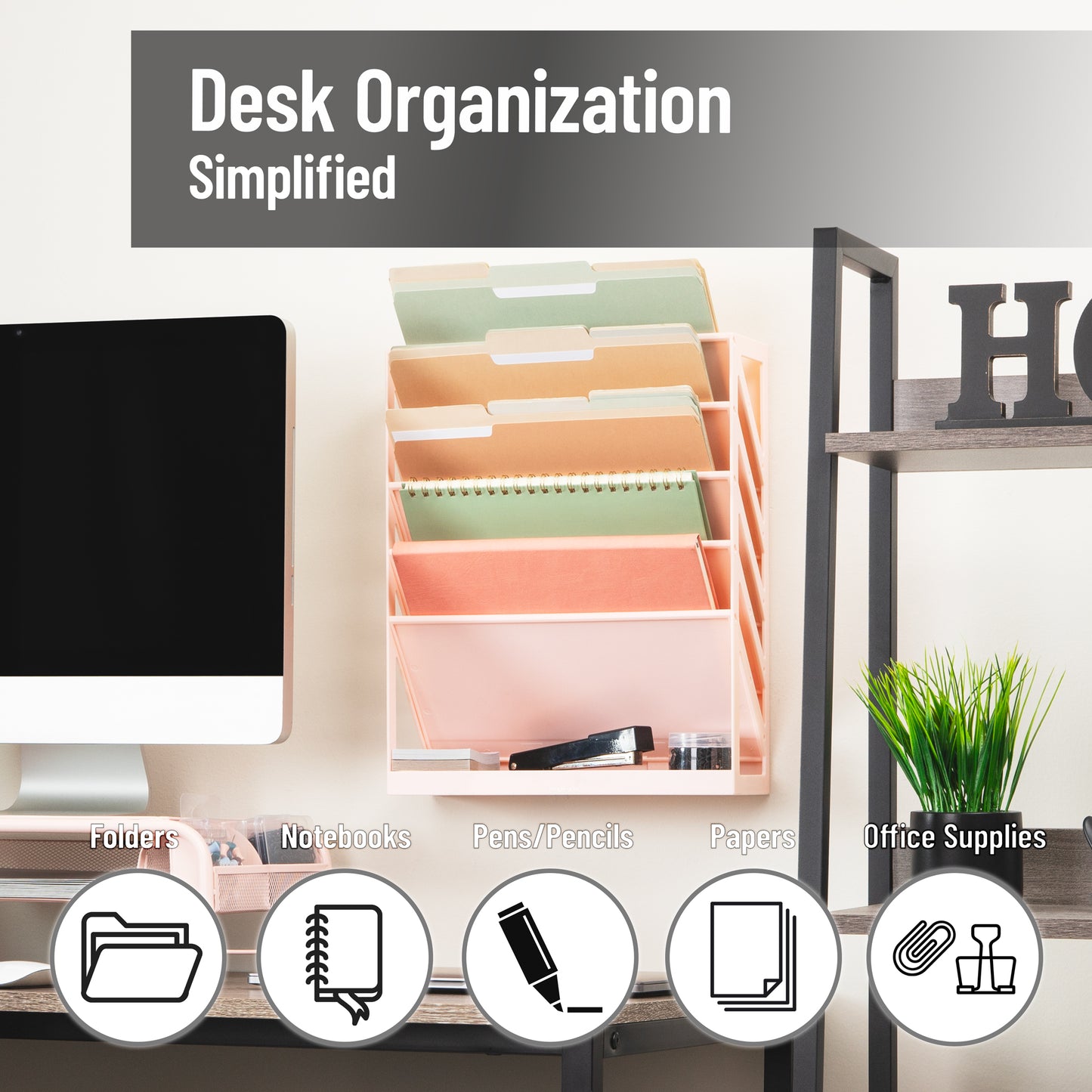 Mind Reader 5-Tier Vertical File Storage, Desktop Organizer, Wall Mount, Office, Plastic, 13"L x 4.25"W x 16"H