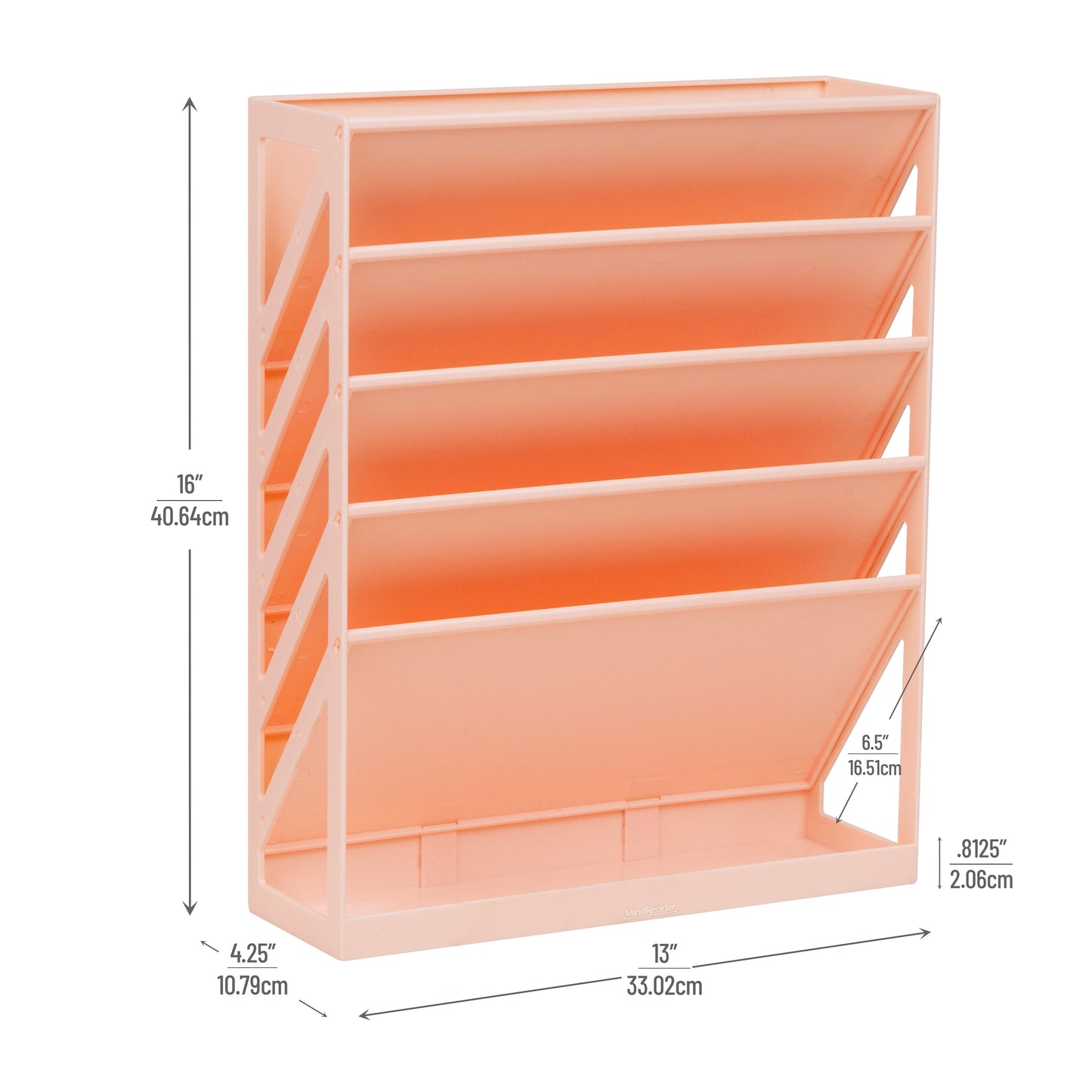 Mind Reader 5-Tier Vertical File Storage, Desktop Organizer, Wall Mount, Office, Plastic, 13"L x 4.25"W x 16"H