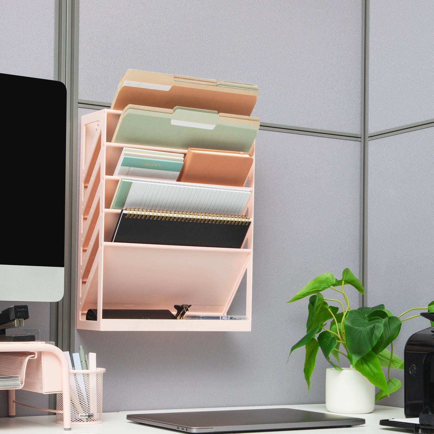 Mind Reader 5-Tier Vertical File Storage, Desktop Organizer, Wall Mount, Office, Plastic, 13"L x 4.25"W x 16"H