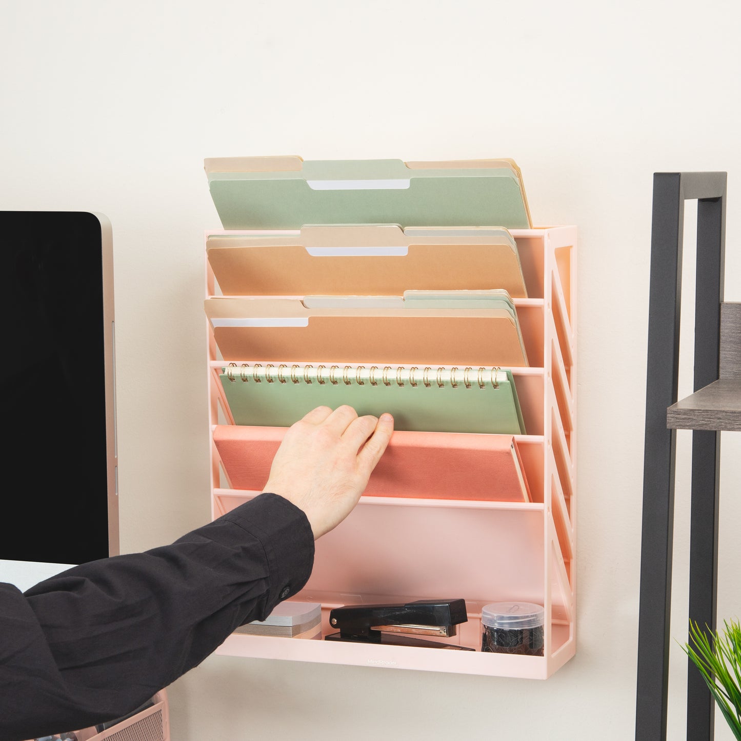 Mind Reader 5-Tier Vertical File Storage, Desktop Organizer, Wall Mount, Office, Plastic, 13"L x 4.25"W x 16"H