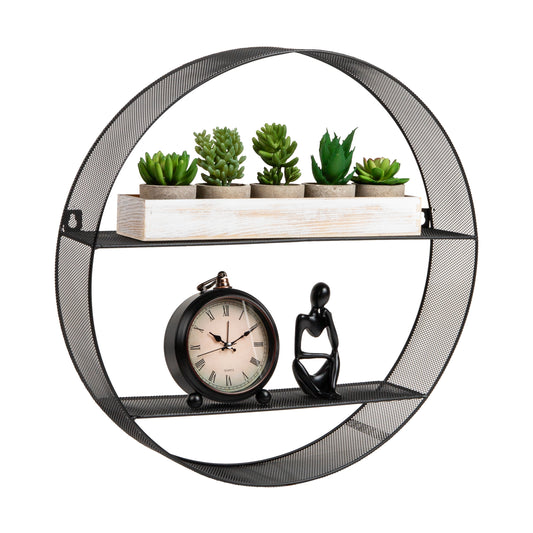 Mind Reader Circular Floating Shelves, Wall Decor, Accent Shelf, Office, Bathroom, Metal Mesh, 18"L x 4"W x 18"H