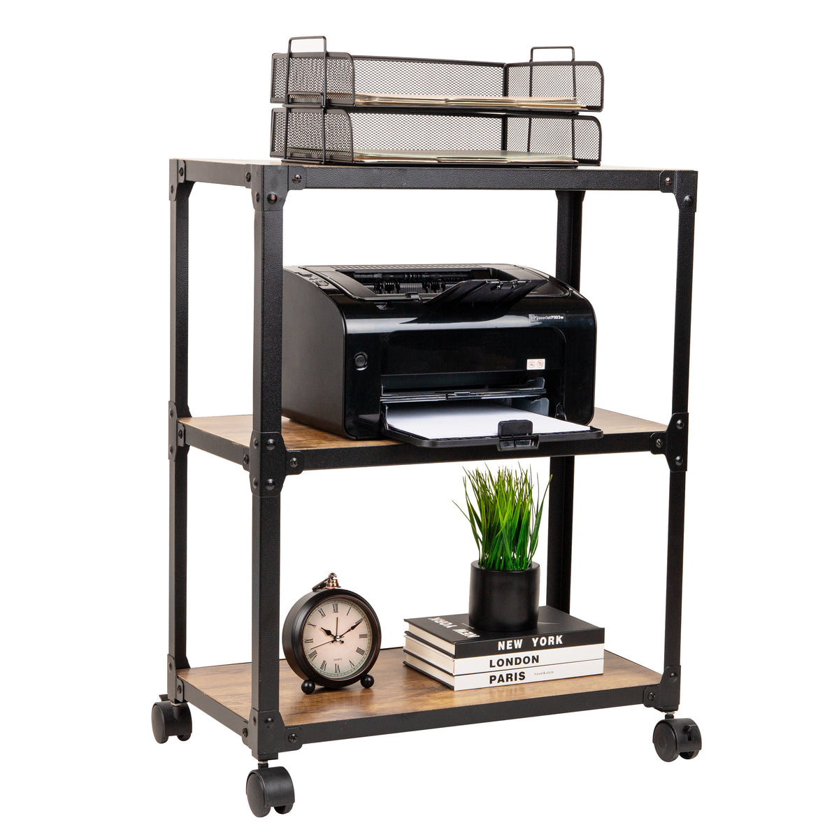 Mind Reader 3 Tier Multipurpose Rolling Cart, Home Storage, Bar Cart, Microwave Stand, Utility Organizer, Metal, MDF, Brown