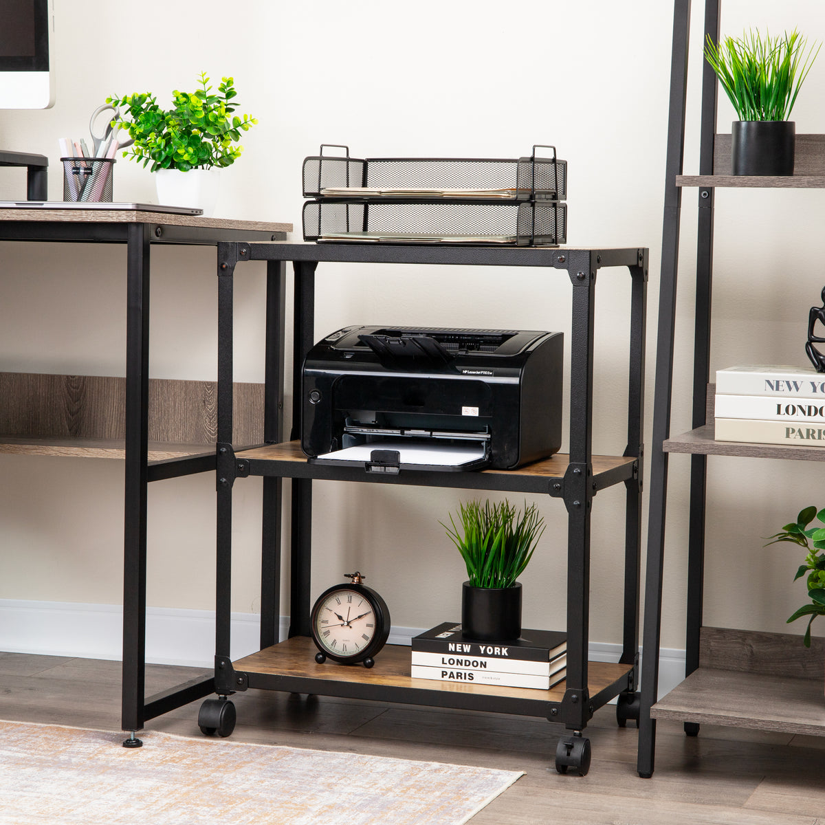 Mind Reader 3 Tier Multipurpose Rolling Cart, Home Storage, Bar Cart, Microwave Stand, Utility Organizer, Metal, MDF, Brown