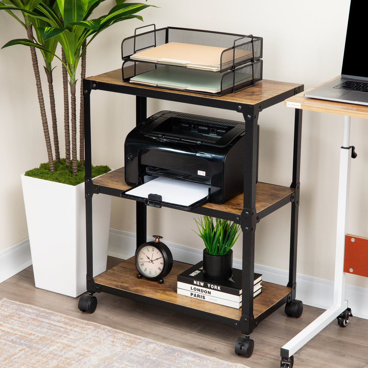 Mind Reader 3 Tier Multipurpose Rolling Cart, Home Storage, Bar Cart, Microwave Stand, Utility Organizer, Metal, MDF, Brown